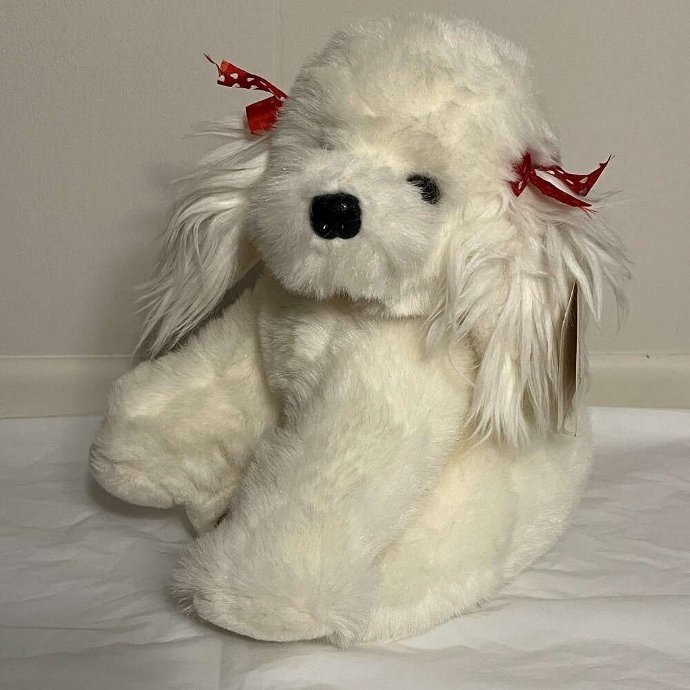 NEW Russ Caress Soft Pets Princess Plush White Stuffed Dog Puppy Fluffy Red
